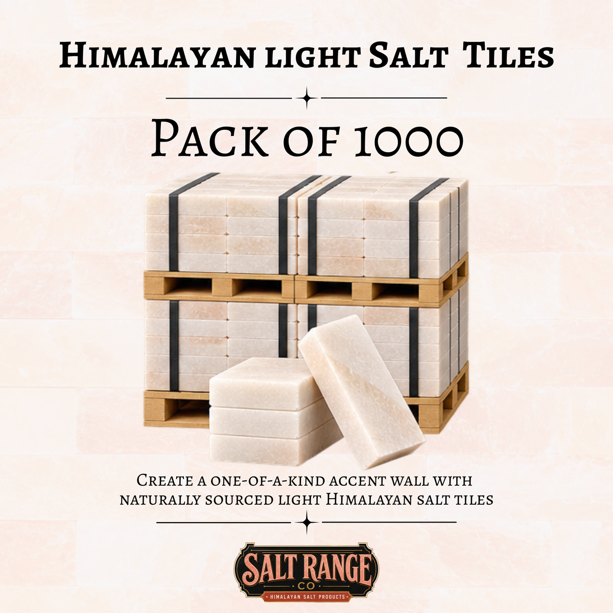 Light Himalayan Salt Tiles 8x4x1 inch, Pack of 1000