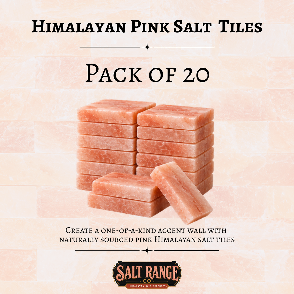 Himalayan Pink Salt Tiles 8x4x1 inch, Pack of 20