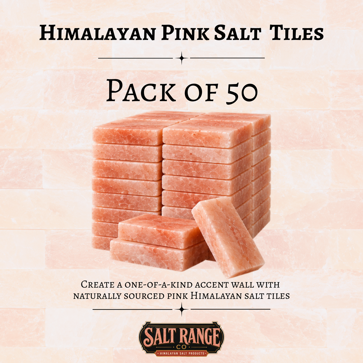 Himalayan Pink Salt Tiles 8x4x1 inch, Pack of 50
